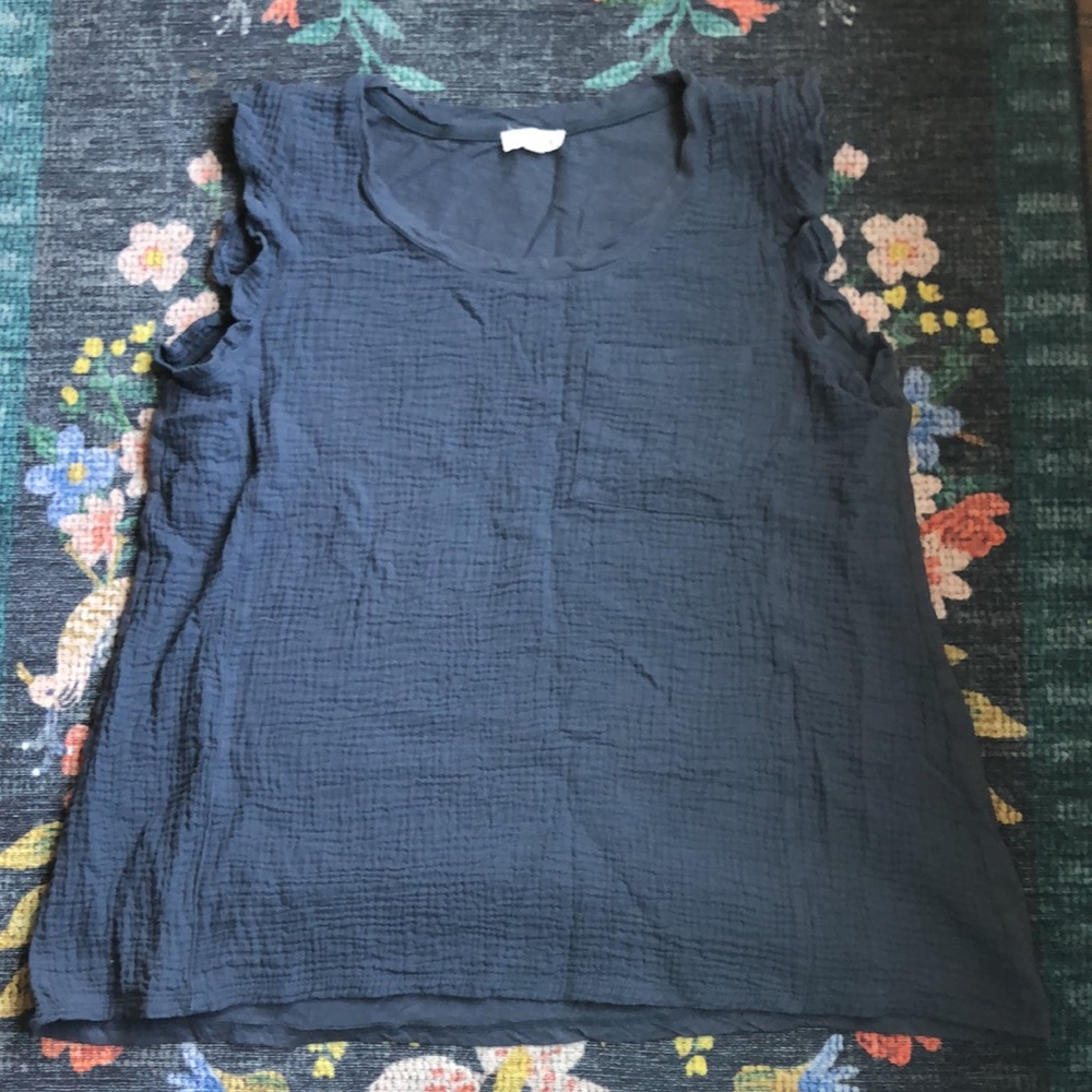 PinkBlush Maternity Blue Ruffle Sleeveless Top, Size Large